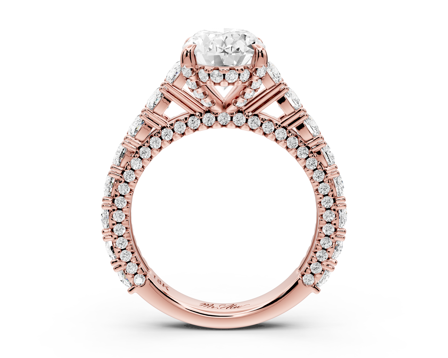 Ivy - 2ct 14k rose gold oval Diamond Crown Cathedral Rollover Pavé Engagement Ring