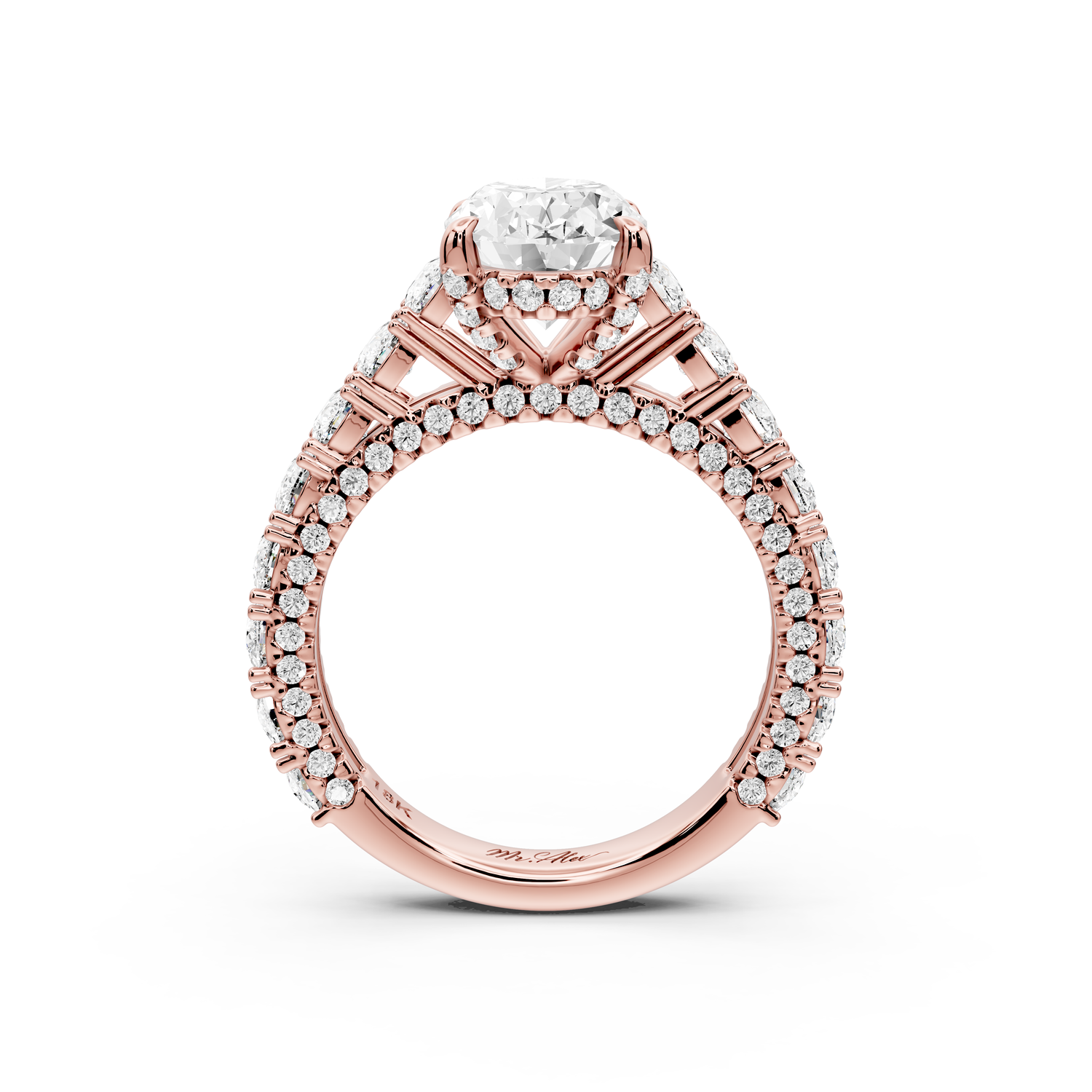 Ivy - 2ct 14k rose gold oval Diamond Crown Cathedral Rollover Pavé Engagement Ring