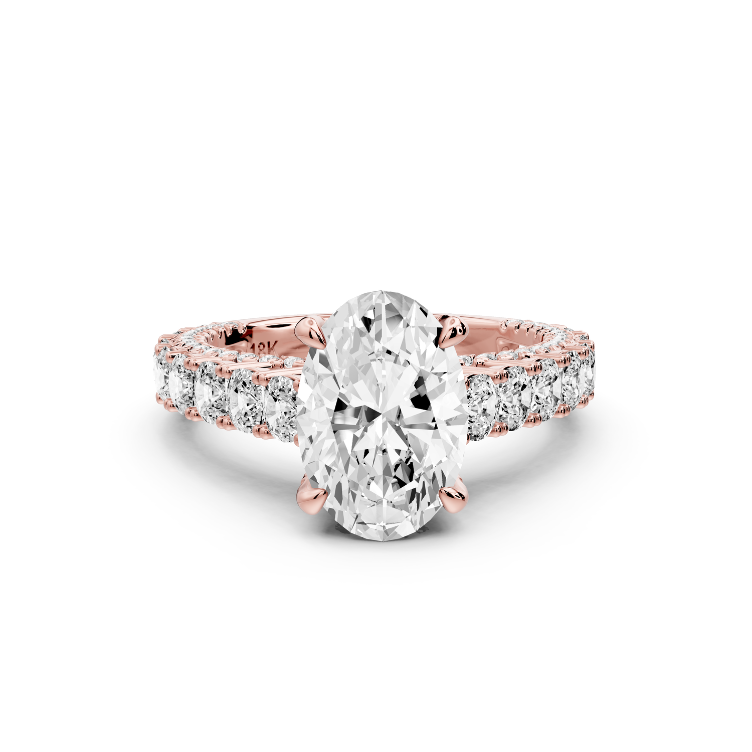 Ivy - 2ct 14k rose gold oval Diamond Crown Cathedral Rollover Pavé Engagement Ring