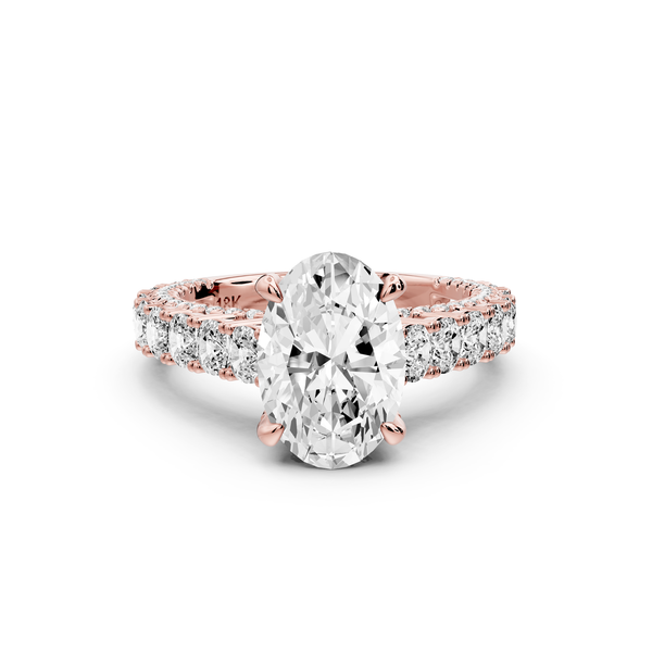 Ivy - 2ct 14k rose gold oval Diamond Crown Cathedral Rollover Pavé Engagement Ring