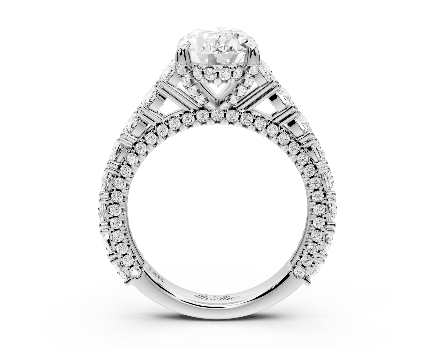 Ivy - 2ct 14k white gold oval Diamond Crown Cathedral Rollover Pavé Engagement Ring
