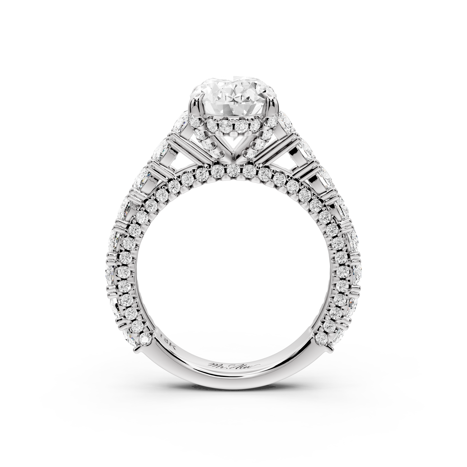 Ivy - 2ct 14k white gold oval Diamond Crown Cathedral Rollover Pavé Engagement Ring
