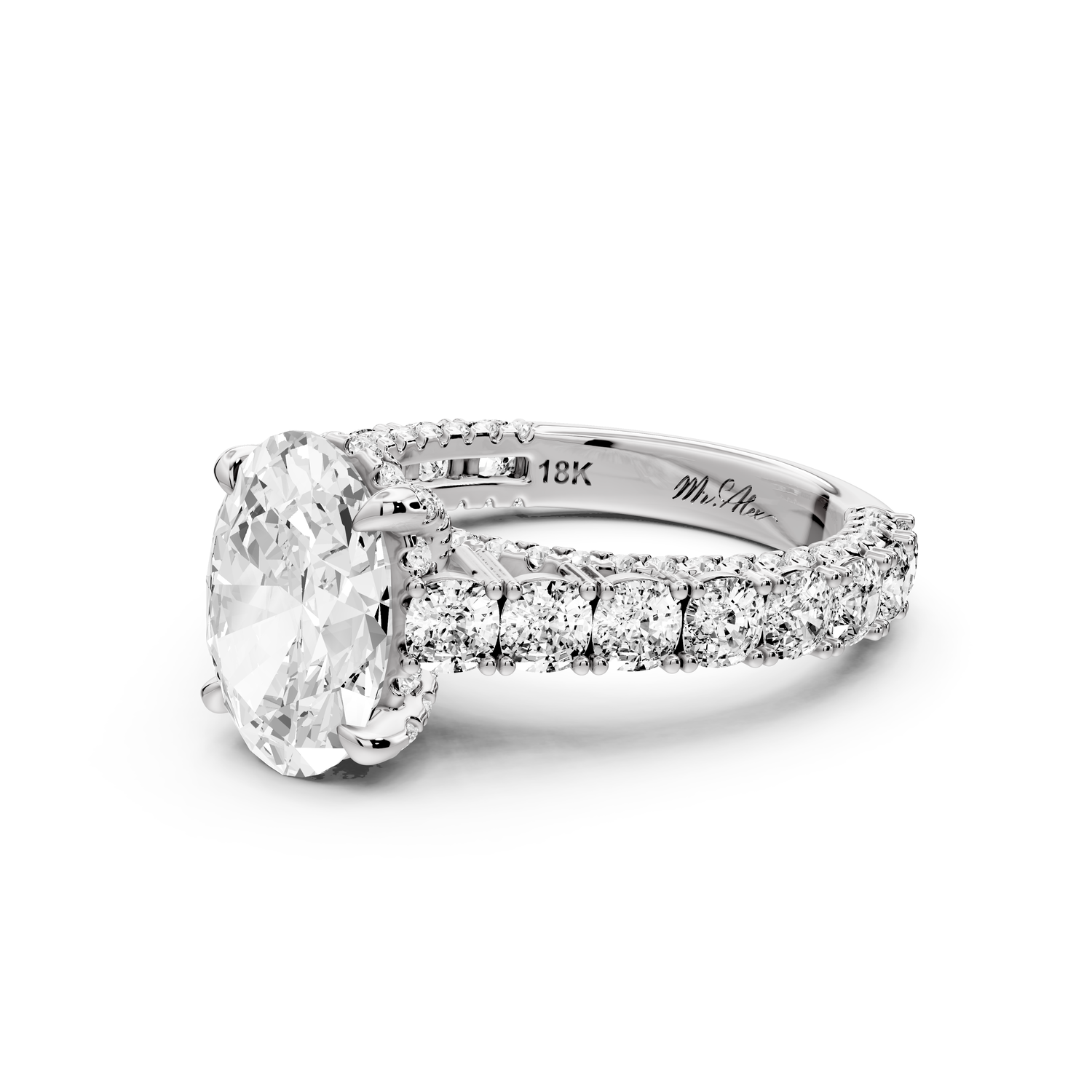 Ivy - 2ct 14k white gold oval Diamond Crown Cathedral Rollover Pavé Engagement Ring