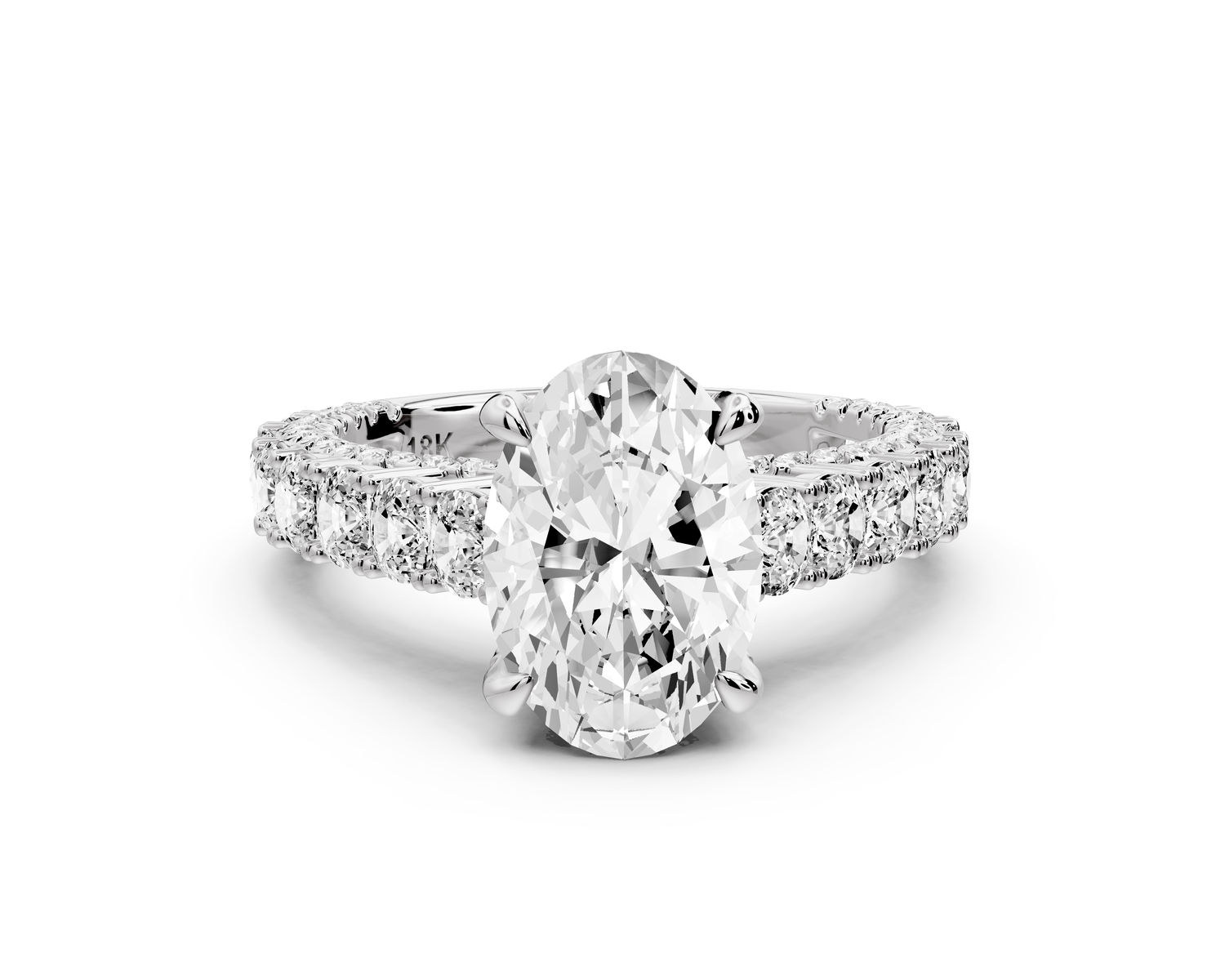 Ivy - 2ct 14k white gold oval Diamond Crown Cathedral Rollover Pavé Engagement Ring