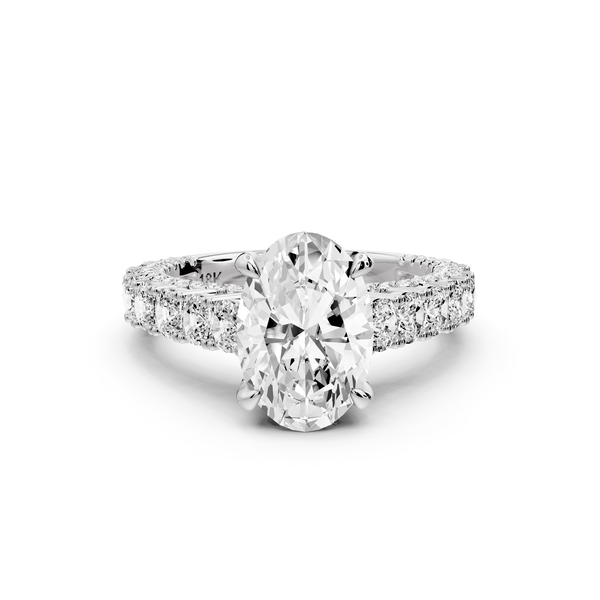 Ivy - 2ct 14k white gold oval Diamond Crown Cathedral Rollover Pavé Engagement Ring