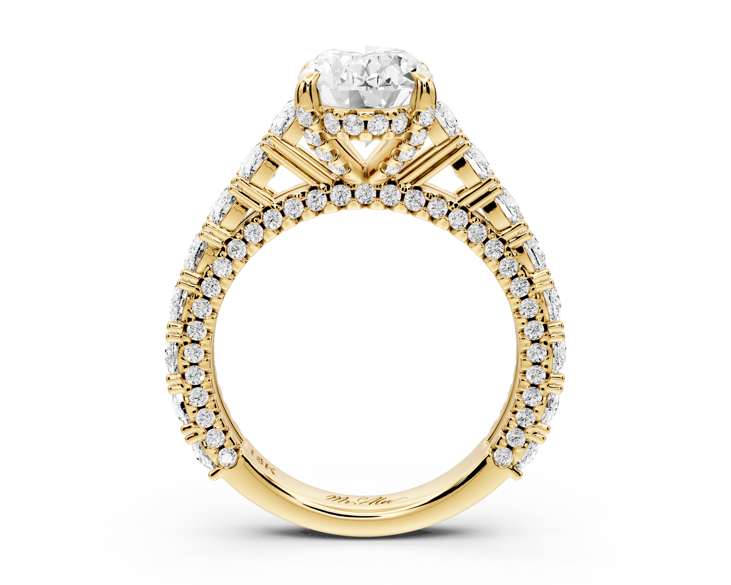 Ivy - 2ct 14k yellow gold oval Diamond Crown Cathedral Rollover Pavé Engagement Ring
