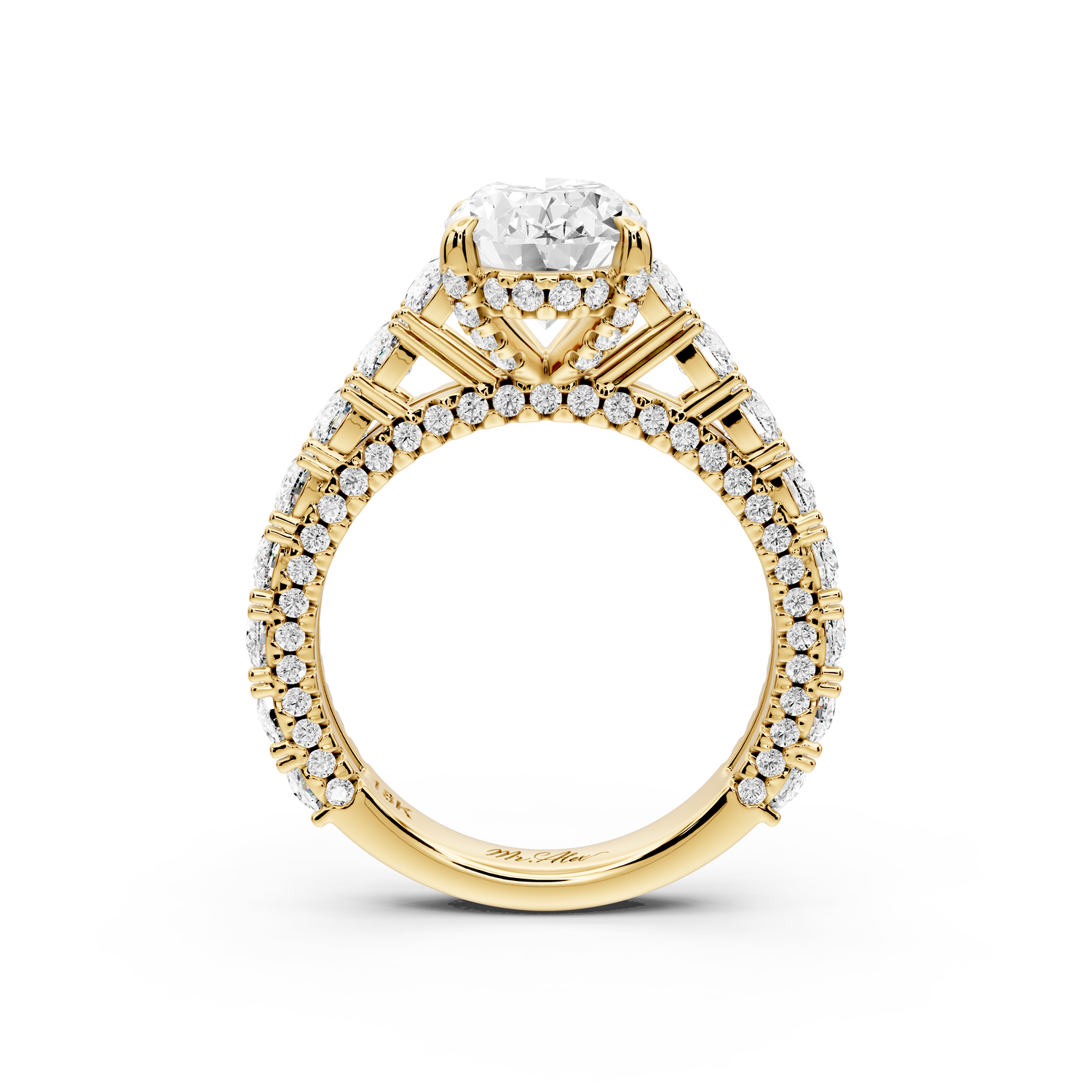 Ivy - 2ct 14k yellow gold oval Diamond Crown Cathedral Rollover Pavé Engagement Ring