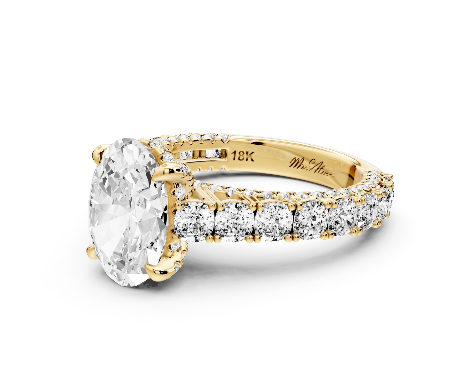 Ivy - 2ct 14k yellow gold oval Diamond Crown Cathedral Rollover Pavé Engagement Ring