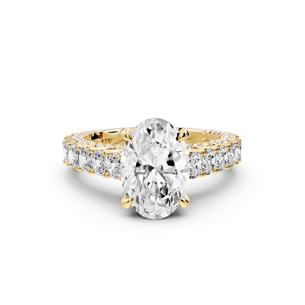 Ivy - 2ct 14k yellow gold oval Diamond Crown Cathedral Rollover Pavé Engagement Ring