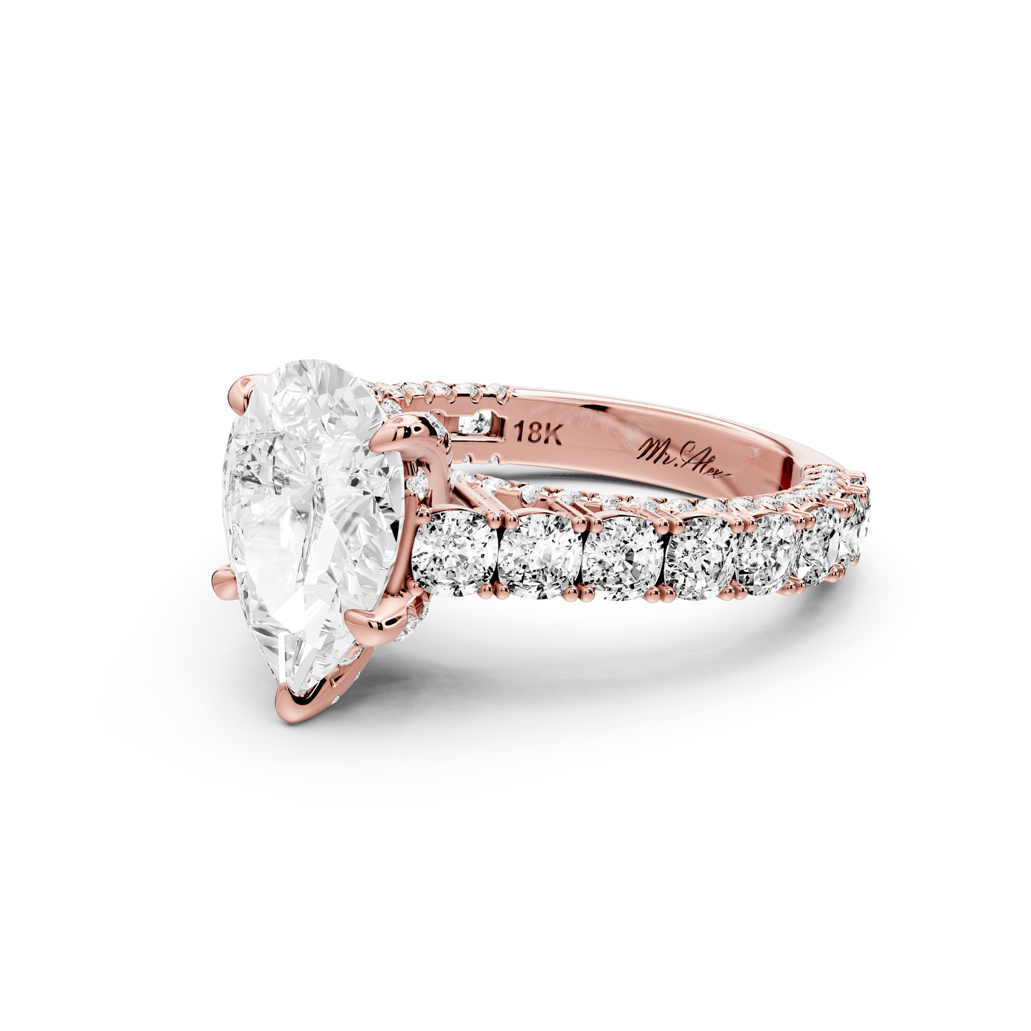 Ivy - 2ct 14k rose gold pear Diamond Crown Cathedral Rollover Pavé Engagement Ring