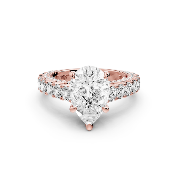 Ivy - 2ct 14k rose gold pear Diamond Crown Cathedral Rollover Pavé Engagement Ring