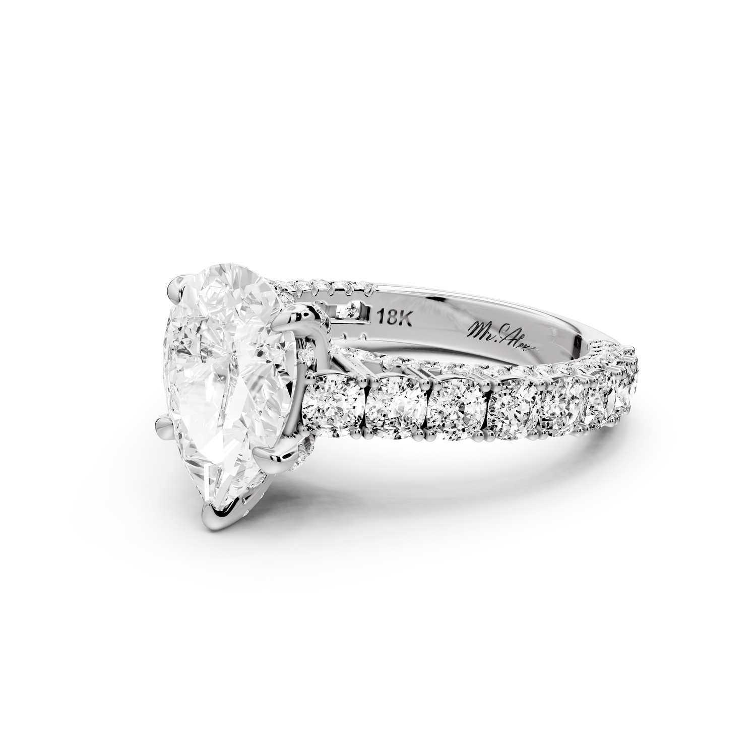 Ivy - 2ct 14k white gold pear Diamond Crown Cathedral Rollover Pavé Engagement Ring