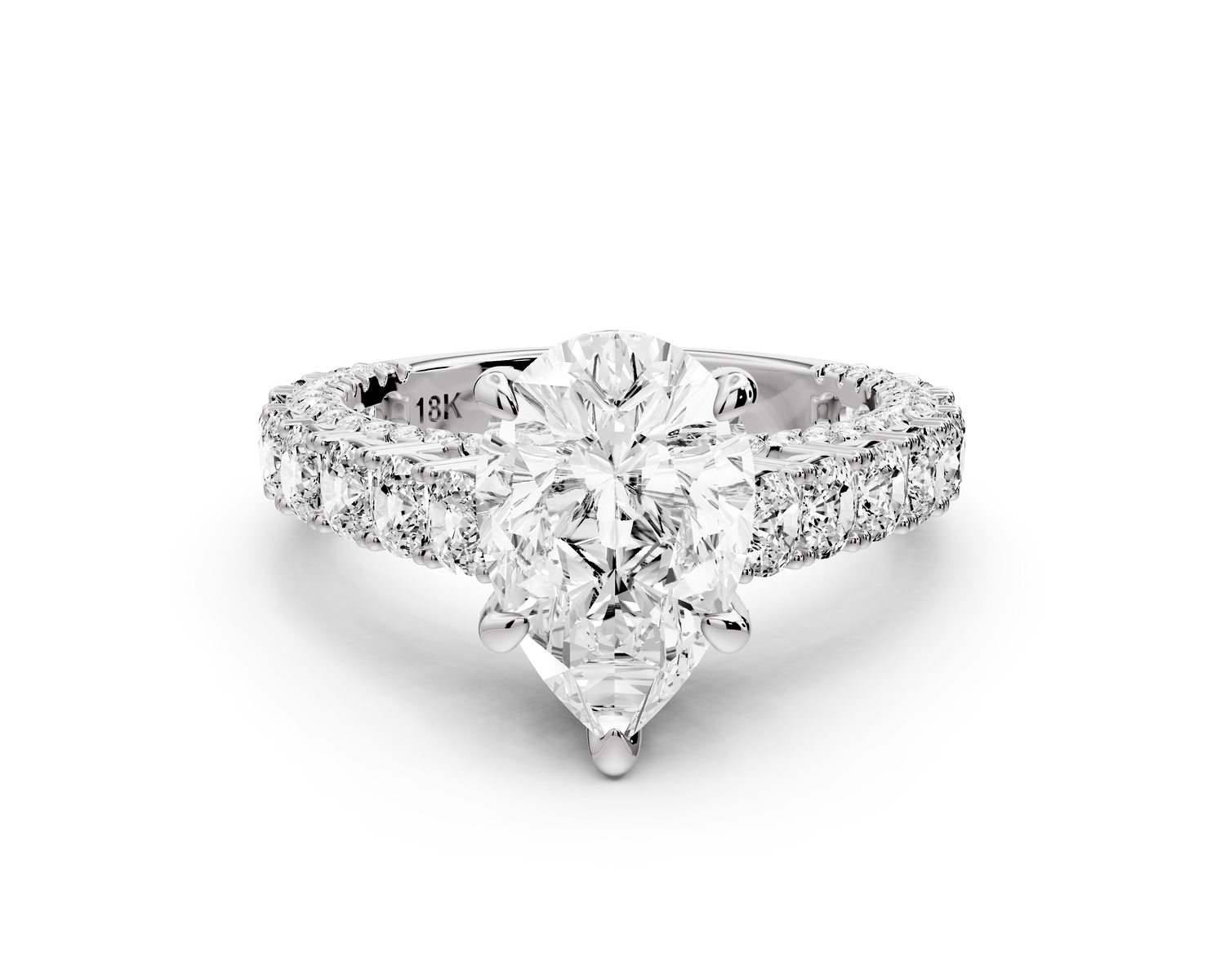 Ivy - 2ct 14k white gold pear Diamond Crown Cathedral Rollover Pavé Engagement Ring