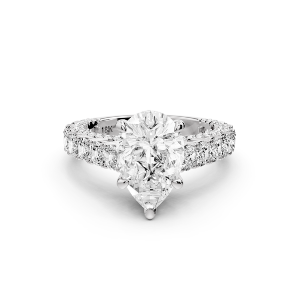 Ivy - 2ct 14k white gold pear Diamond Crown Cathedral Rollover Pavé Engagement Ring