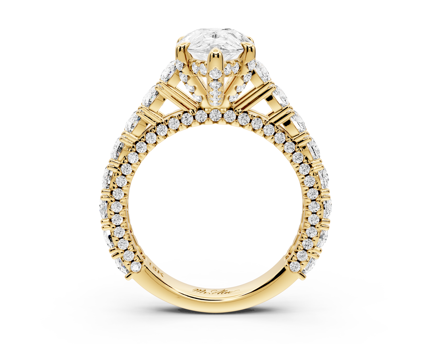 Ivy - 2ct 14k yellow gold pear Diamond Crown Cathedral Rollover Pavé Engagement Ring