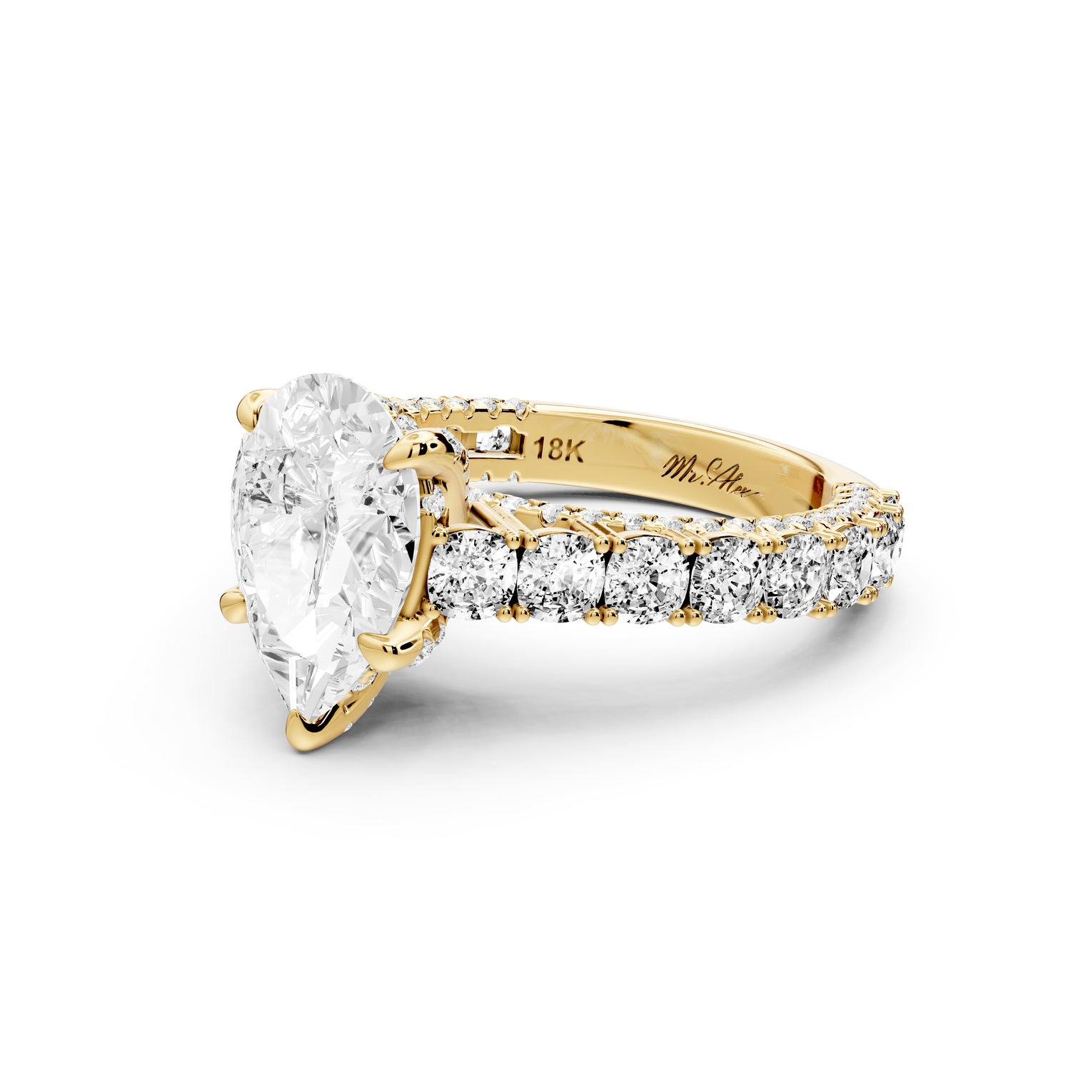 Ivy - 2ct 14k yellow gold pear Diamond Crown Cathedral Rollover Pavé Engagement Ring