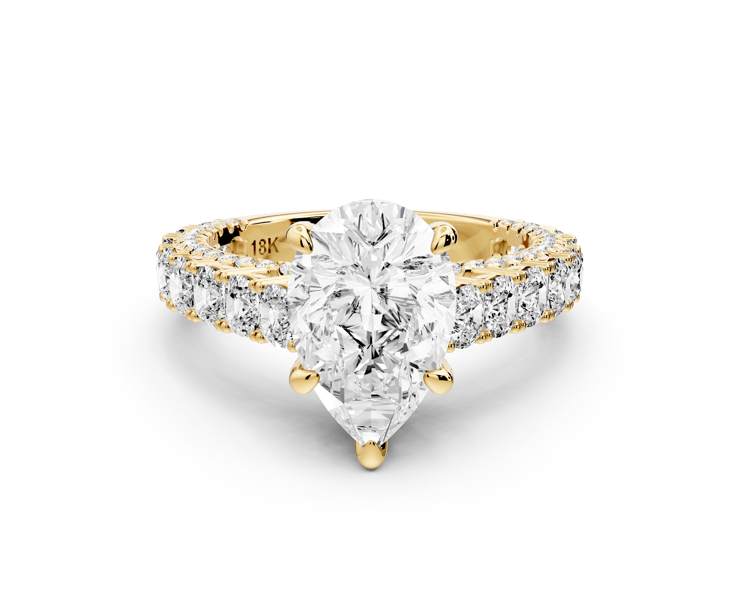 Ivy - 2ct 14k yellow gold pear Diamond Crown Cathedral Rollover Pavé Engagement Ring
