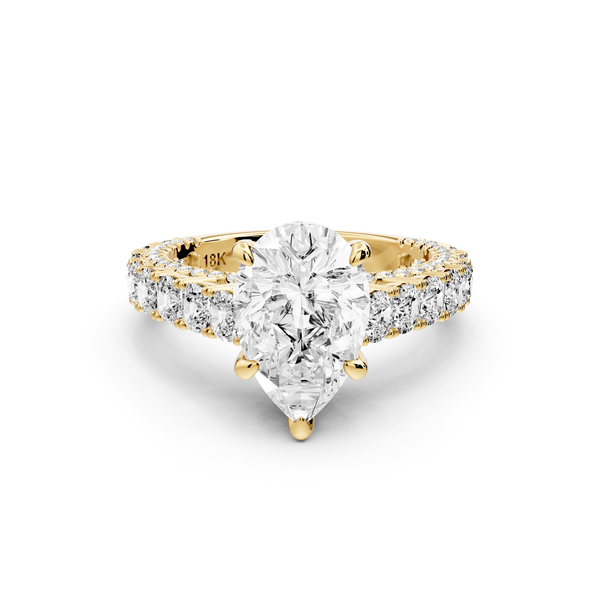 Ivy - 2ct 14k yellow gold pear Diamond Crown Cathedral Rollover Pavé Engagement Ring