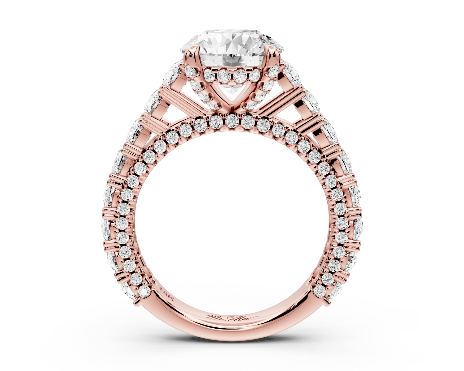 Ivy - 2ct 14k rose gold round Diamond Crown Cathedral Rollover Pavé Engagement Ring
