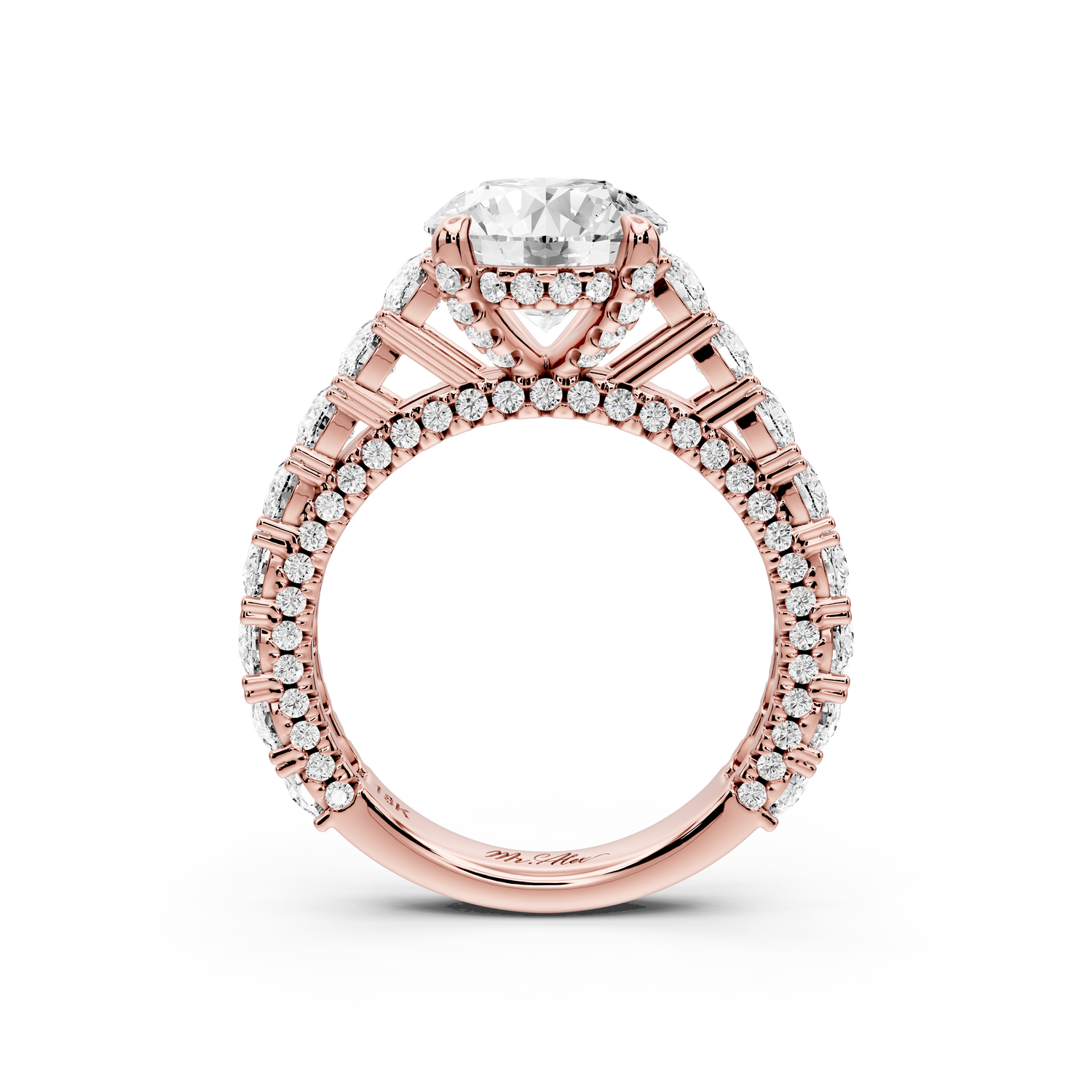 Ivy - 2ct 14k rose gold round Diamond Crown Cathedral Rollover Pavé Engagement Ring