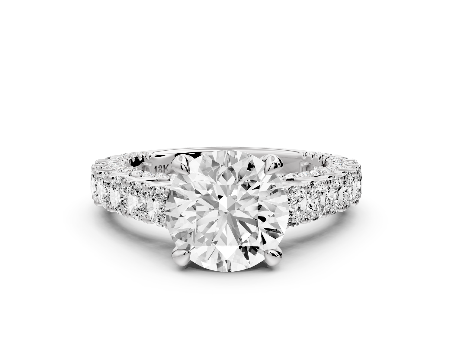 Ivy - 2ct 14k white gold round Diamond Crown Cathedral Rollover Pavé Engagement Ring