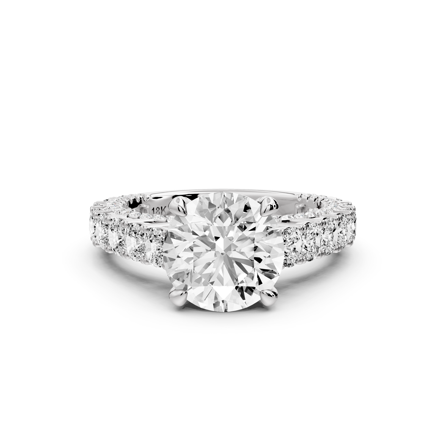 Ivy - 2ct 14k white gold round Diamond Crown Cathedral Rollover Pavé Engagement Ring