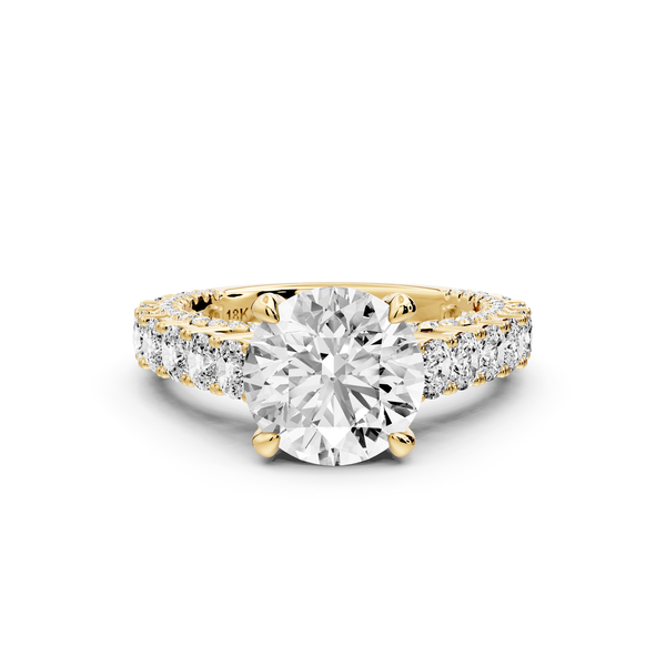 Ivy - 2ct 14k yellow gold round Diamond Crown Cathedral Rollover Pavé Engagement Ring