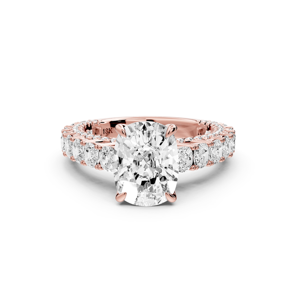 Ivy - 3ct 14k rose gold Elongated Cushion Diamond Crown Cathedral Rollover Pavé Engagement Ring