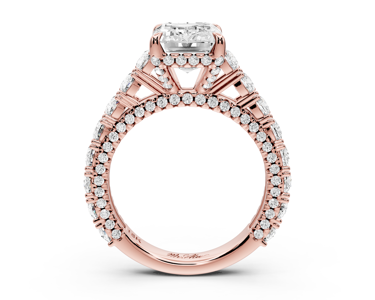 Ivy - 3ct 14k rose gold emerald Diamond Crown Cathedral Rollover Pavé Engagement Ring