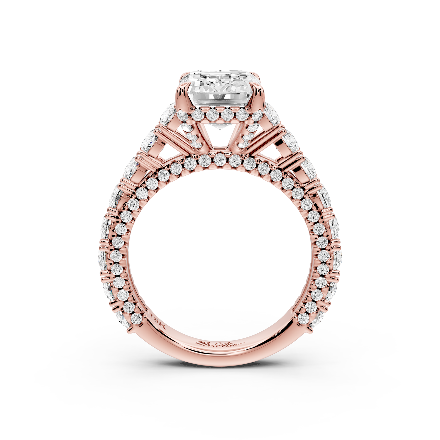 Ivy - 3ct 14k rose gold emerald Diamond Crown Cathedral Rollover Pavé Engagement Ring