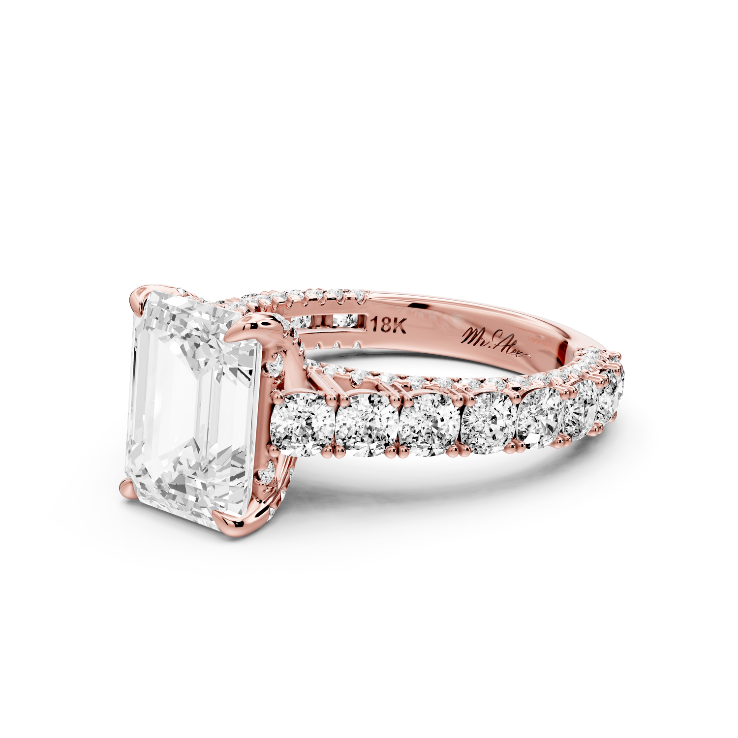 Ivy - 3ct 14k rose gold emerald Diamond Crown Cathedral Rollover Pavé Engagement Ring