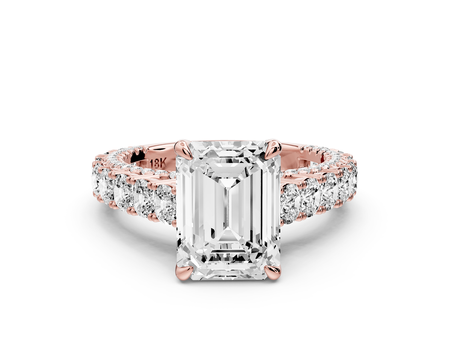 Ivy - 3ct 14k rose gold emerald Diamond Crown Cathedral Rollover Pavé Engagement Ring