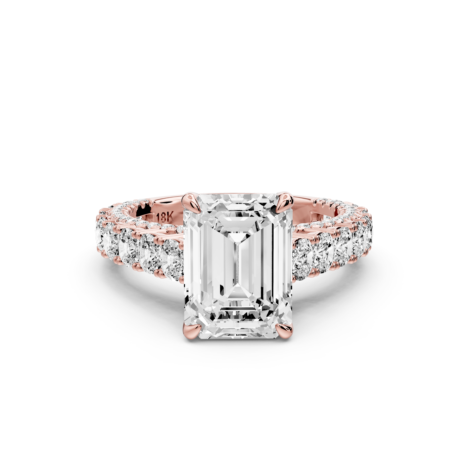 Ivy - 3ct 14k rose gold emerald Diamond Crown Cathedral Rollover Pavé Engagement Ring