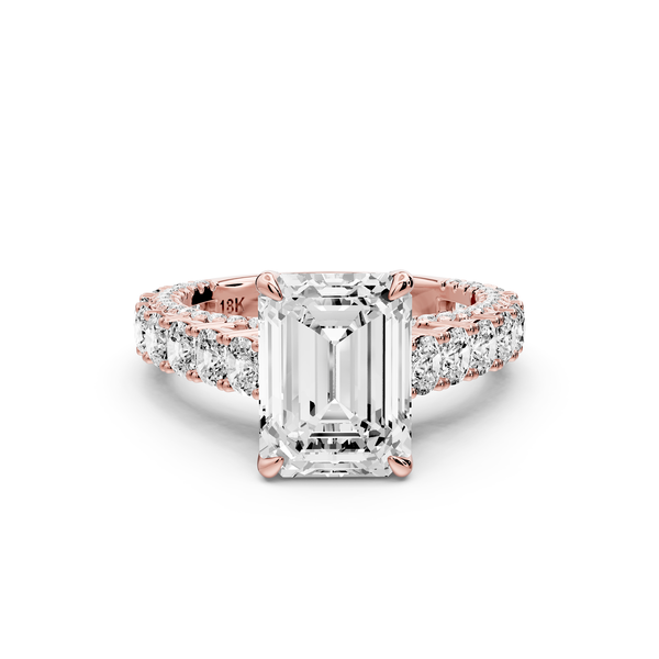 Ivy - 3ct 14k rose gold emerald Diamond Crown Cathedral Rollover Pavé Engagement Ring
