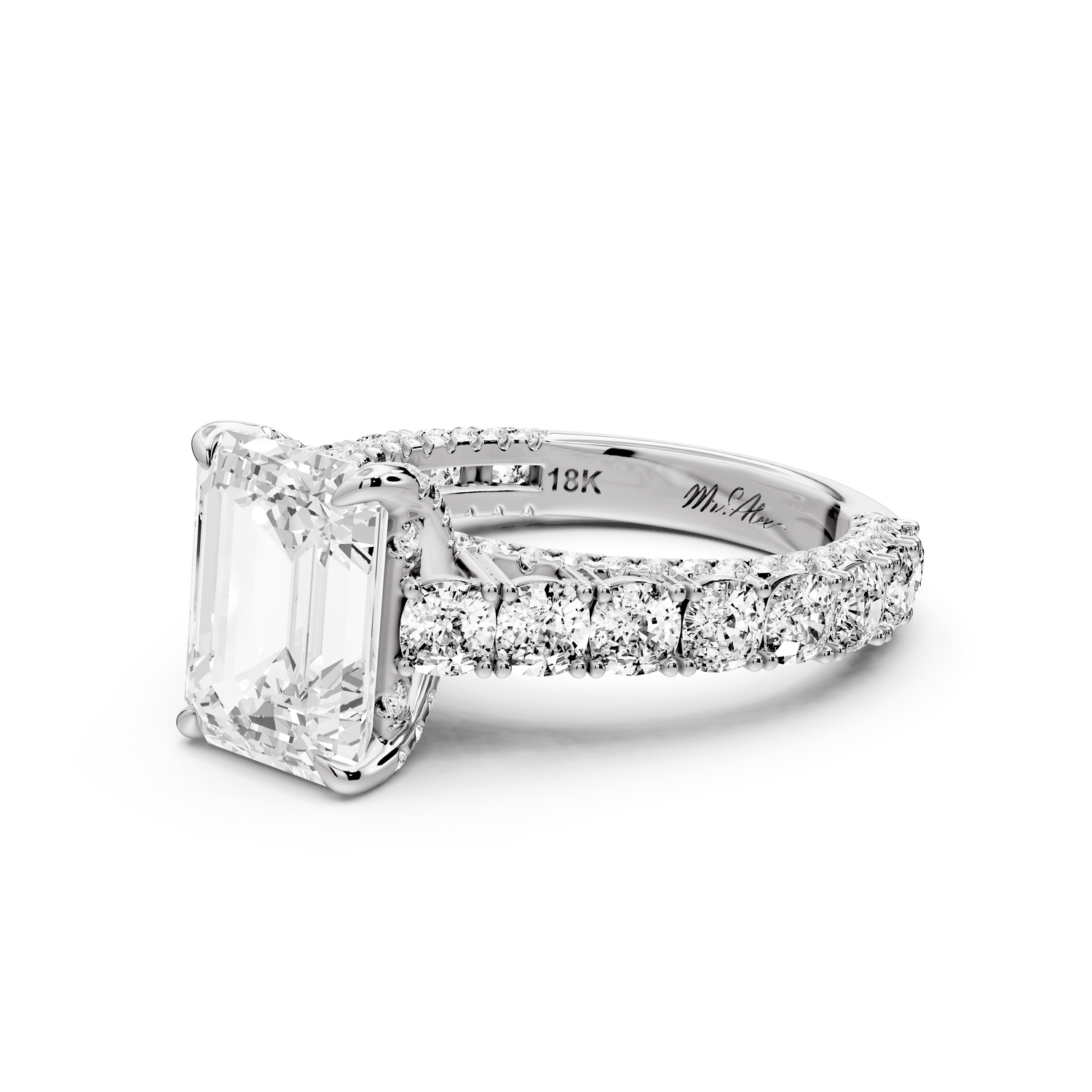 Ivy - 3ct 14k white gold emerald Diamond Crown Cathedral Rollover Pavé Engagement Ring