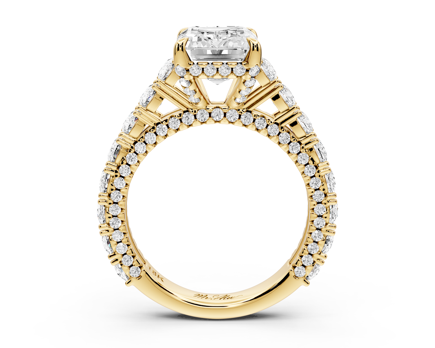 Ivy - 3ct 14k yellow gold emerald Diamond Crown Cathedral Rollover Pavé Engagement Ring