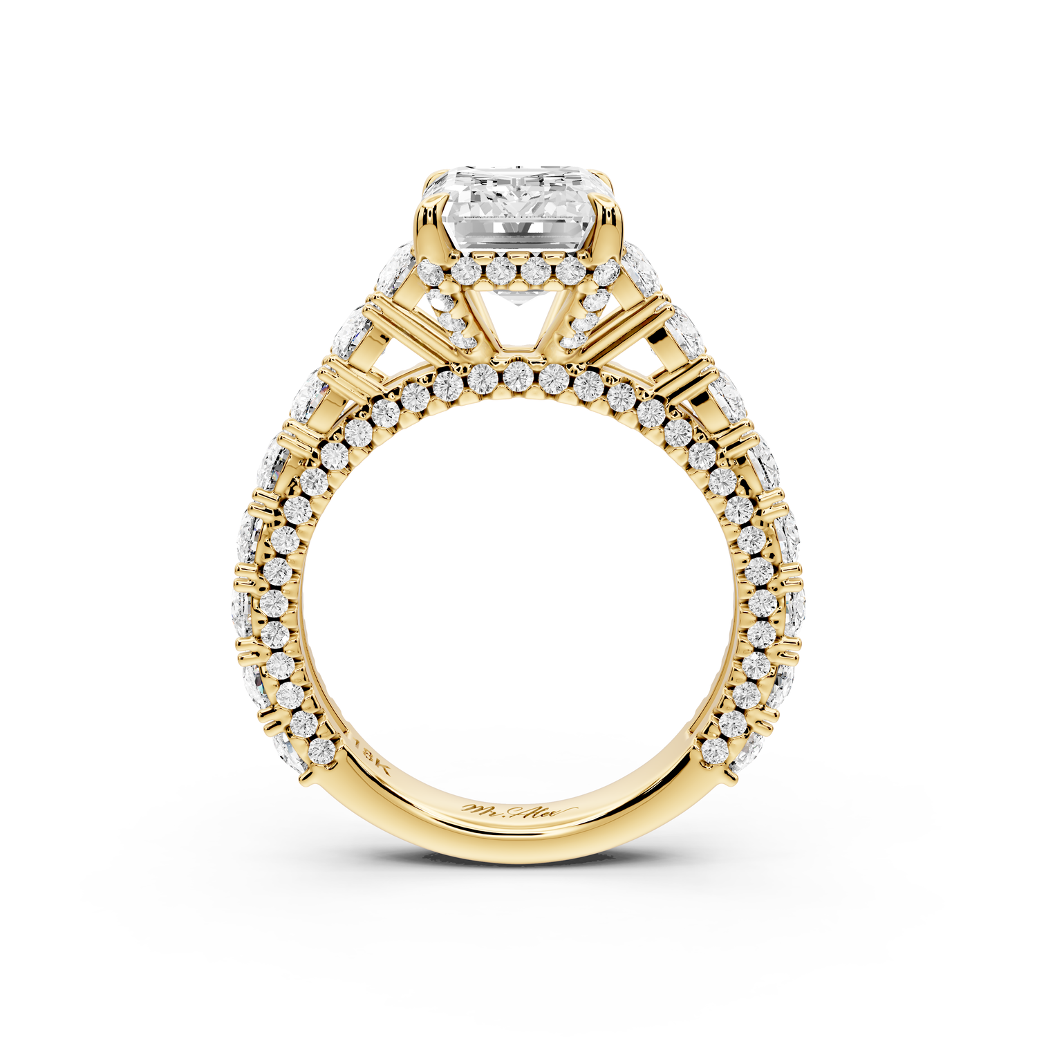 Ivy - 3ct 14k yellow gold emerald Diamond Crown Cathedral Rollover Pavé Engagement Ring