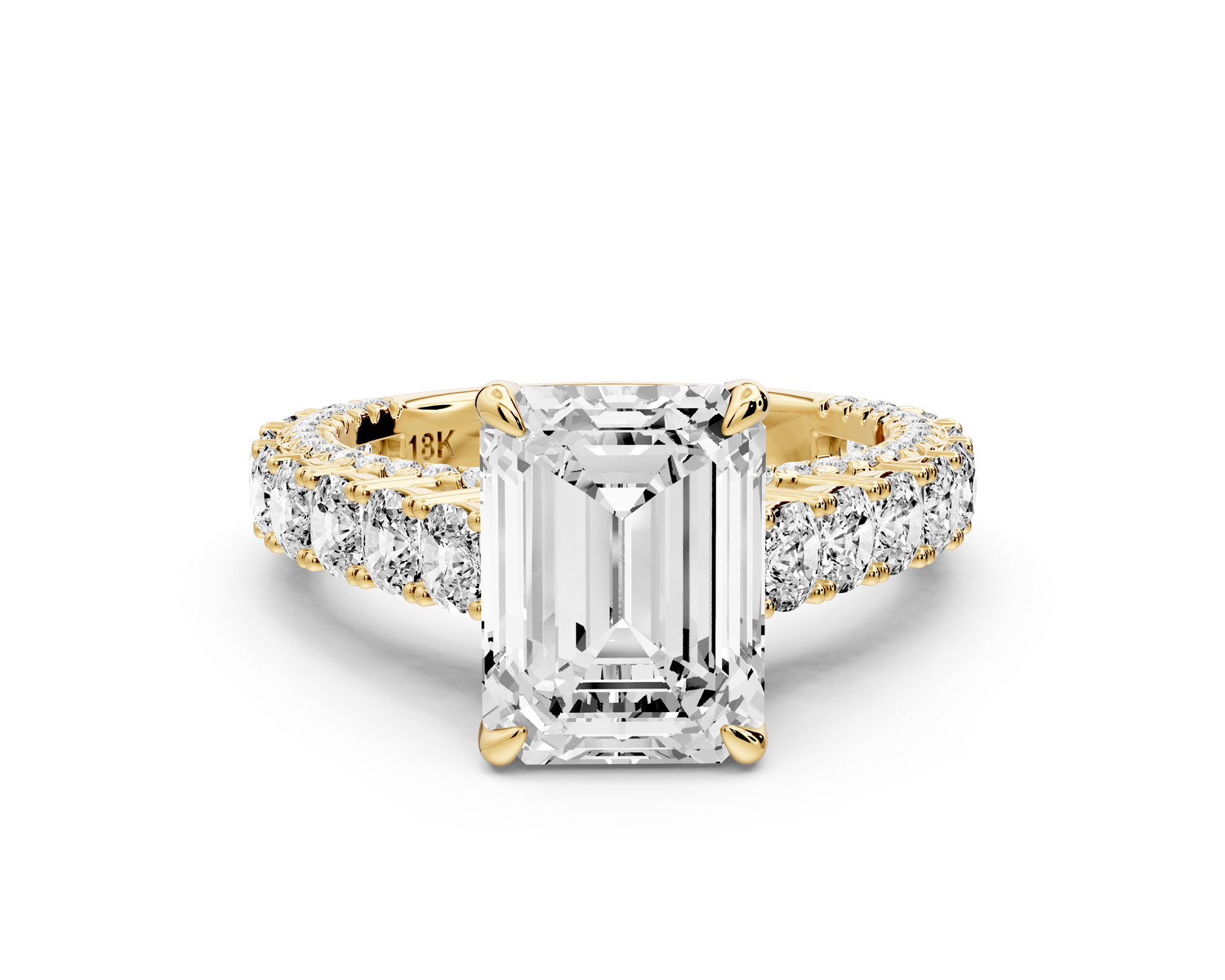 Ivy - 3ct 14k yellow gold emerald Diamond Crown Cathedral Rollover Pavé Engagement Ring