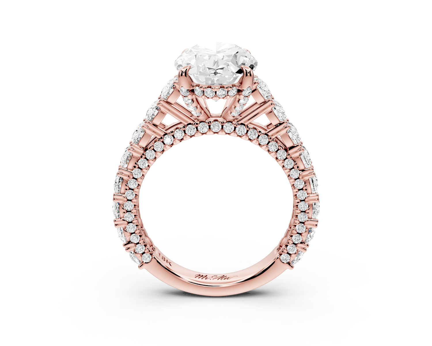 Ivy - 3ct 14k rose gold oval Diamond Crown Cathedral Rollover Pavé Engagement Ring