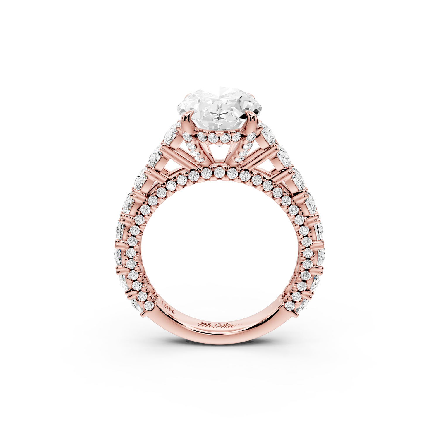 Ivy - 3ct 14k rose gold oval Diamond Crown Cathedral Rollover Pavé Engagement Ring