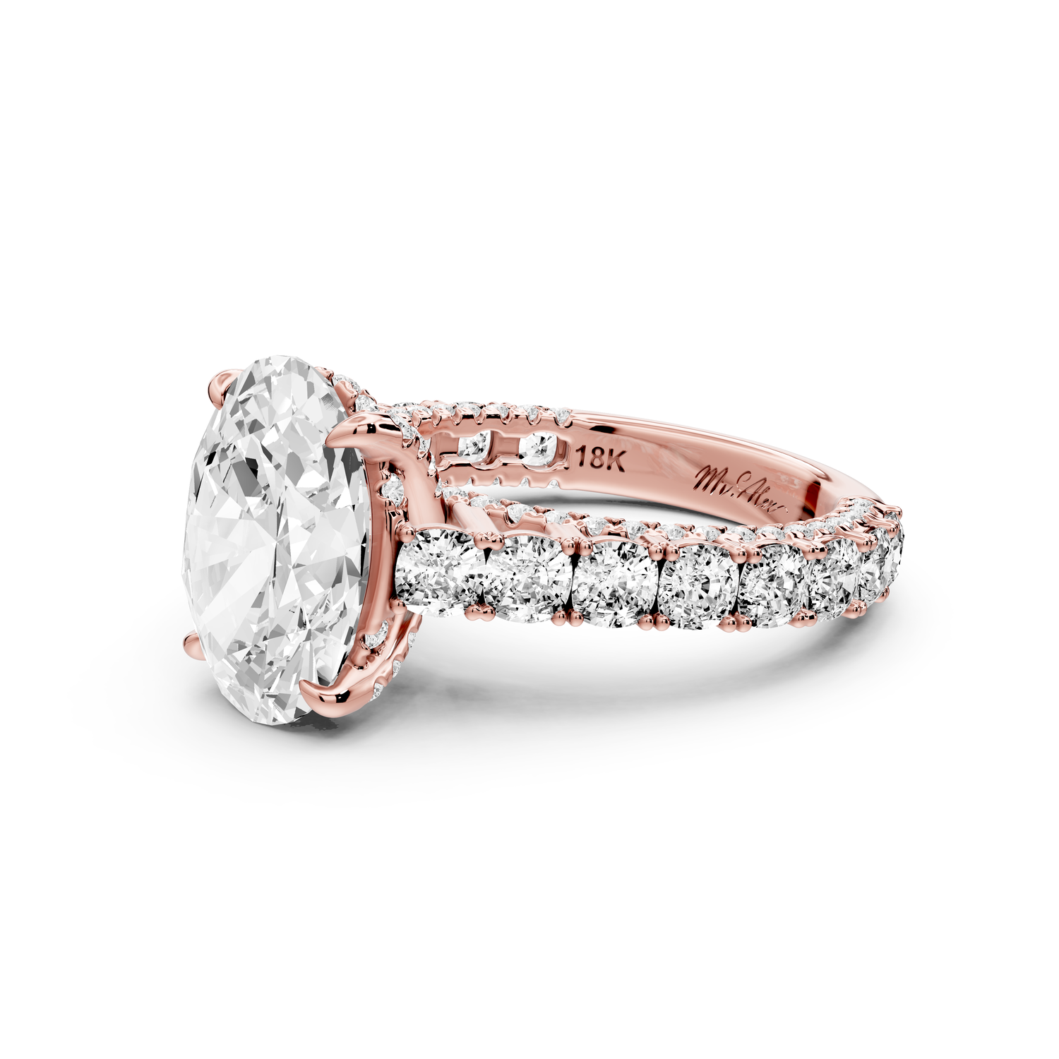 Ivy - 3ct 14k rose gold oval Diamond Crown Cathedral Rollover Pavé Engagement Ring