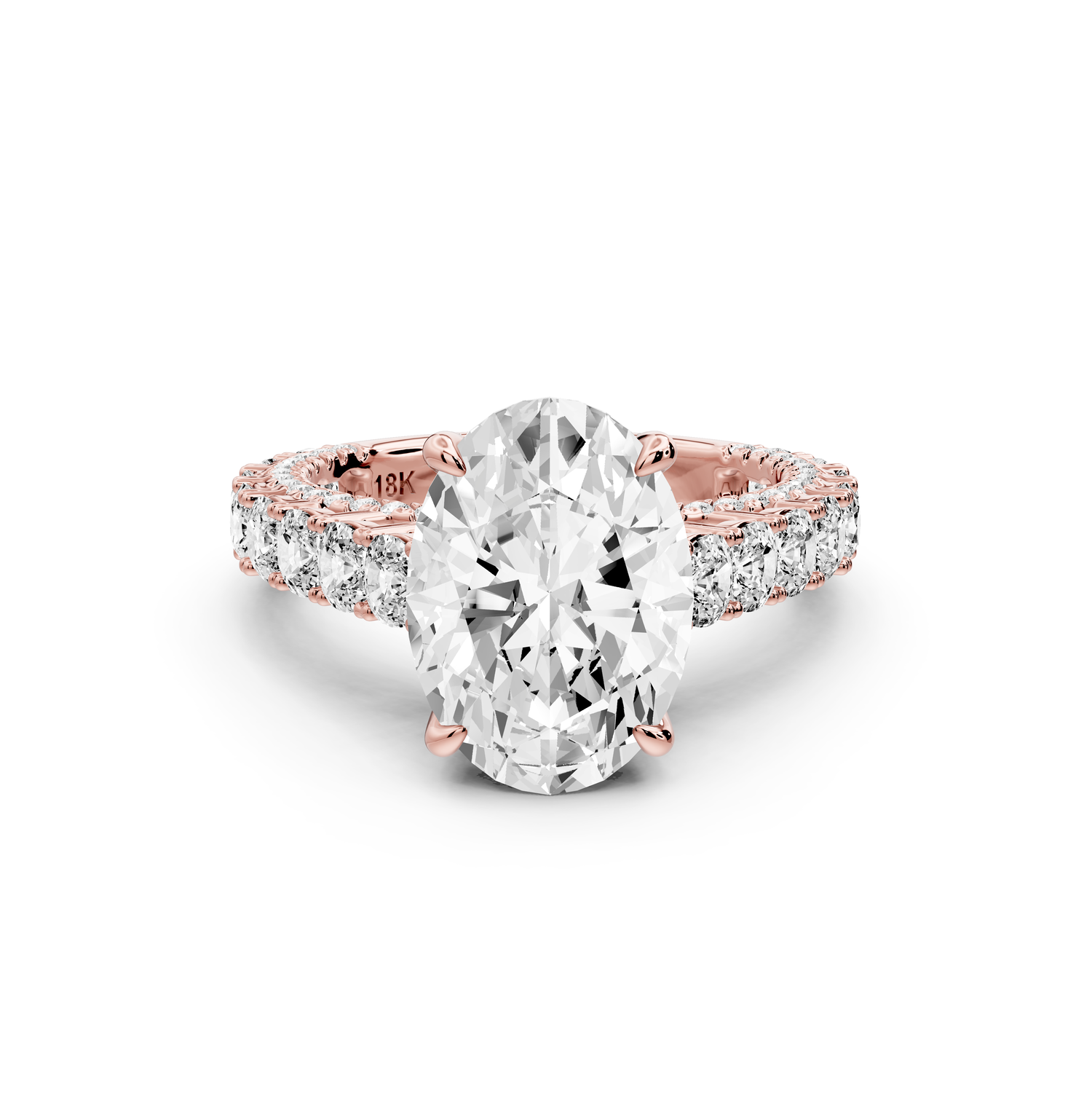 Ivy - 3ct 14k rose gold oval Diamond Crown Cathedral Rollover Pavé Engagement Ring
