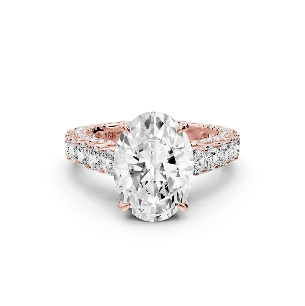 Ivy - 3ct 14k rose gold oval Diamond Crown Cathedral Rollover Pavé Engagement Ring