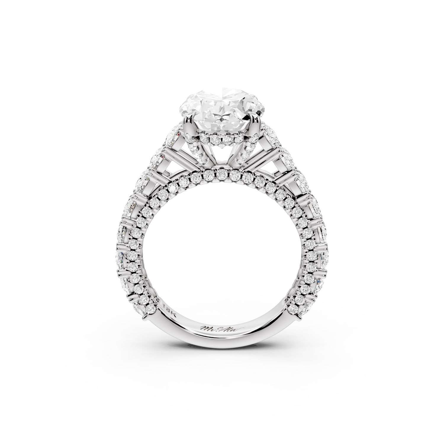 Ivy - 3ct 14k white gold oval Diamond Crown Cathedral Rollover Pavé Engagement Ring