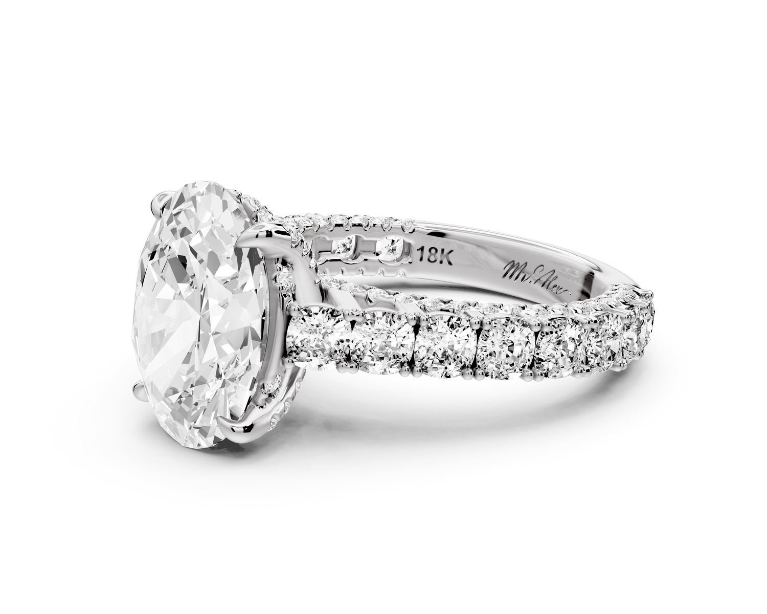 Ivy - 3ct 14k white gold oval Diamond Crown Cathedral Rollover Pavé Engagement Ring