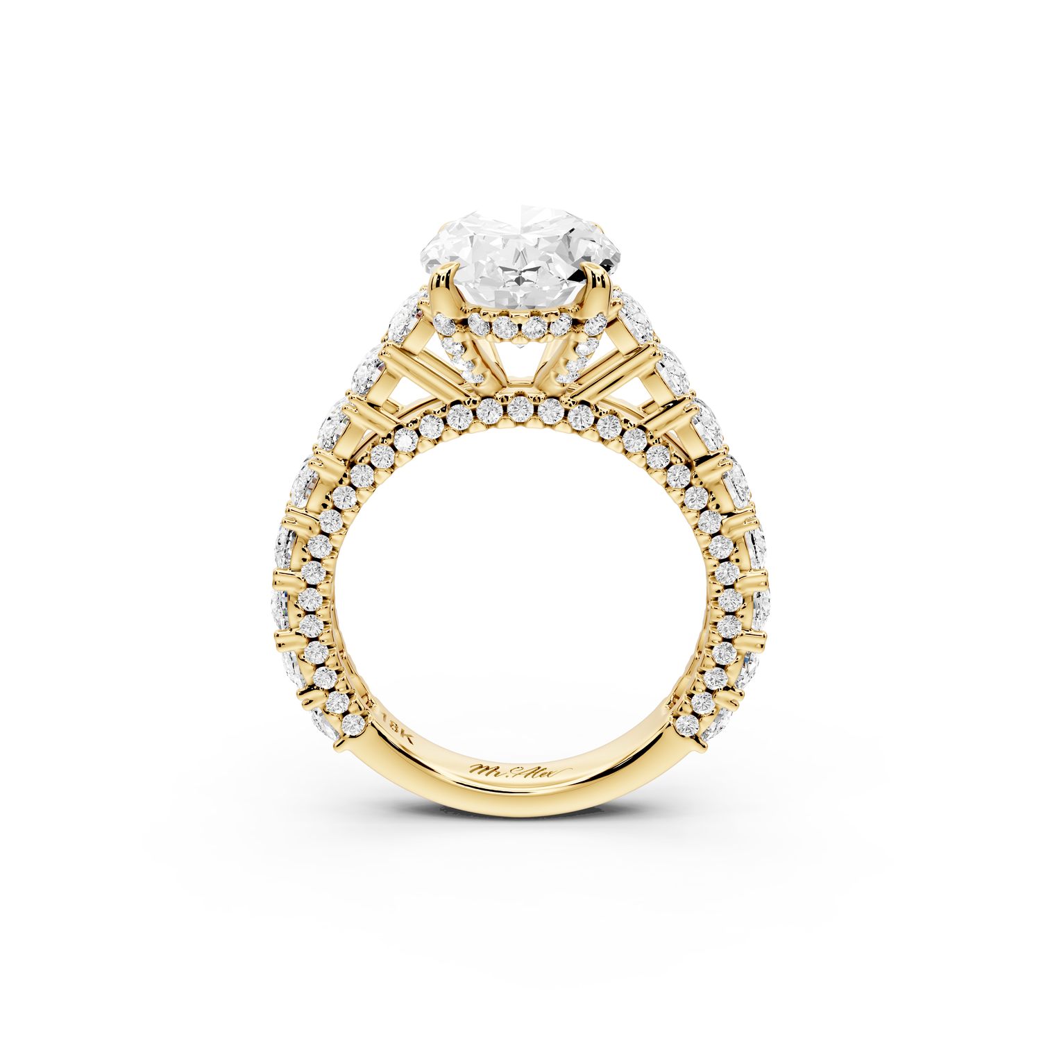 Ivy - 3ct 14k yellow gold oval Diamond Crown Cathedral Rollover Pavé Engagement Ring