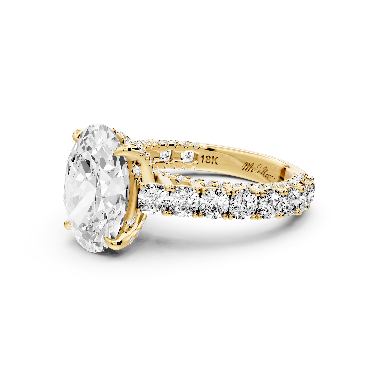 Ivy - 3ct 14k yellow gold oval Diamond Crown Cathedral Rollover Pavé Engagement Ring