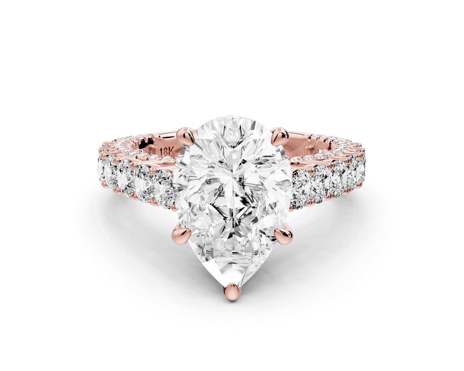 Ivy - 3ct 14k rose gold pear Diamond Crown Cathedral Rollover Pavé Engagement Ring