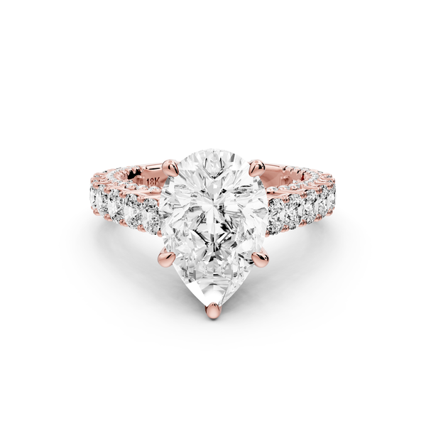 Ivy - 3ct 14k rose gold pear Diamond Crown Cathedral Rollover Pavé Engagement Ring