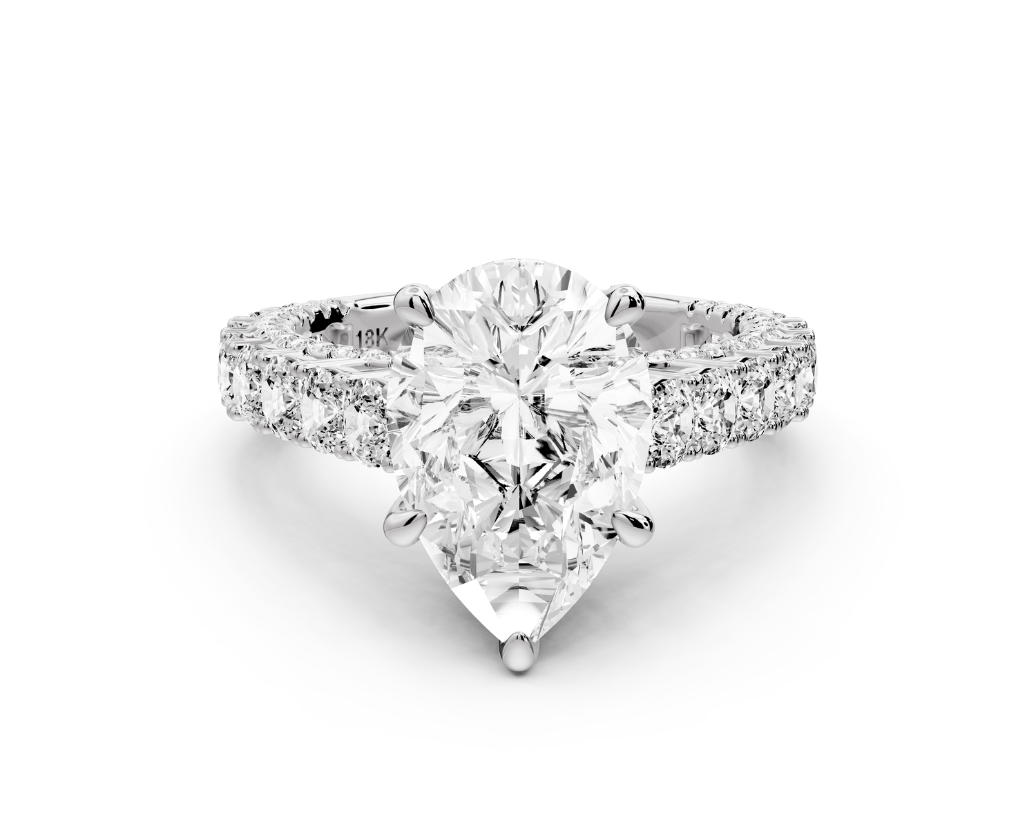 Ivy - 3ct 14k white gold pear Diamond Crown Cathedral Rollover Pavé Engagement Ring